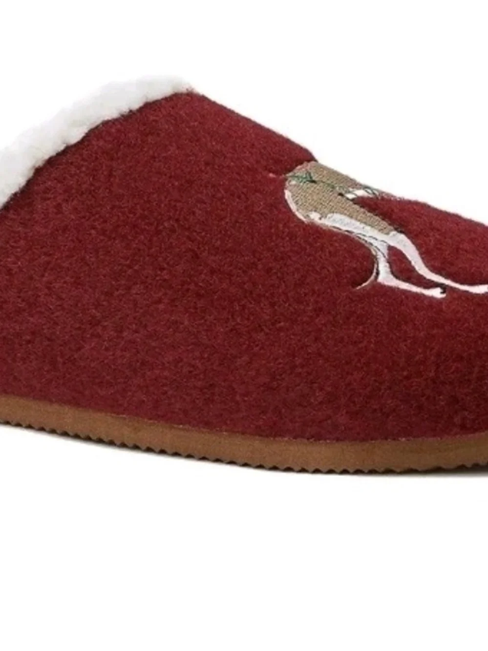 Lands' End Red Dog Embroidered Natural Sherpa-Lined Slippers